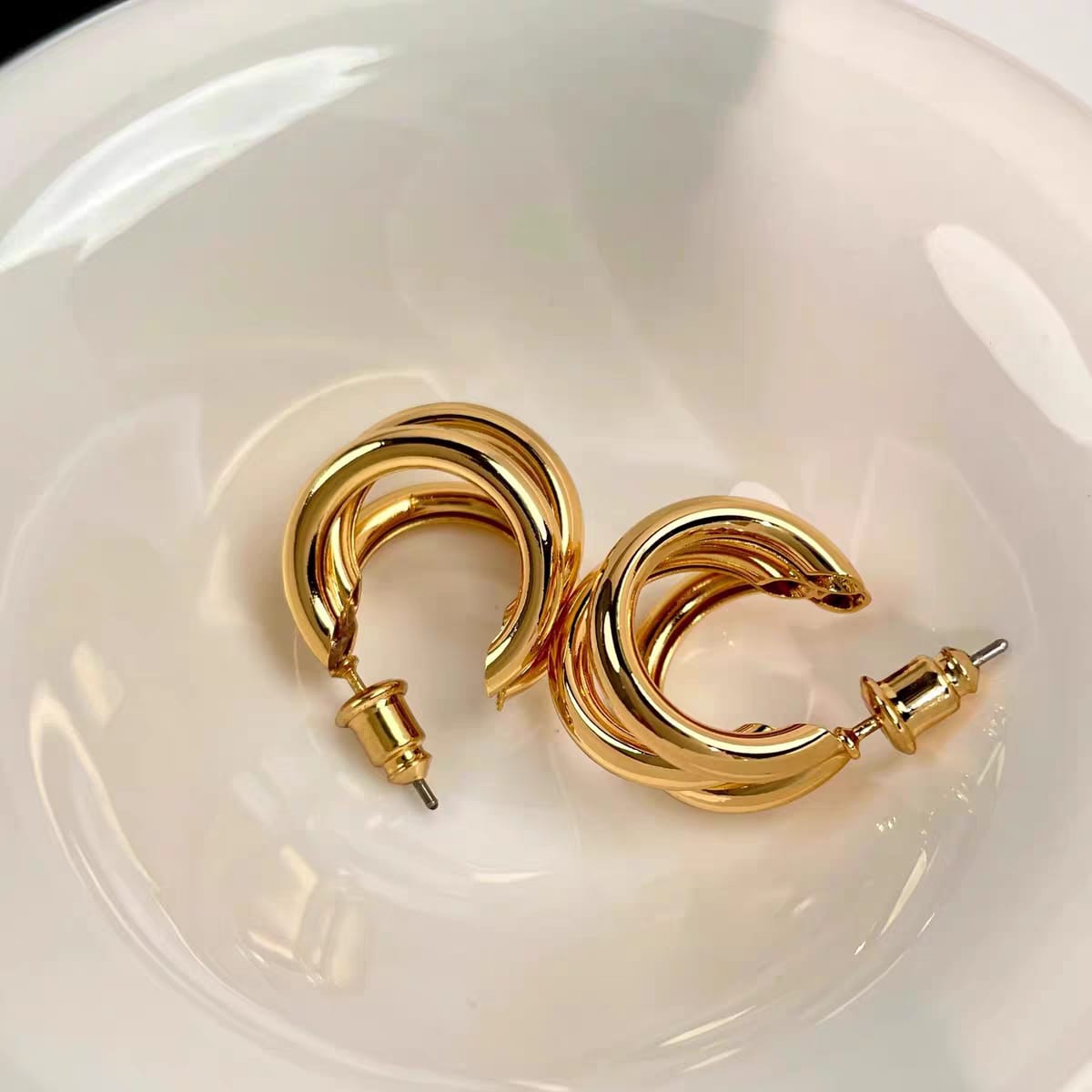 Bold Triple Gold Earrings