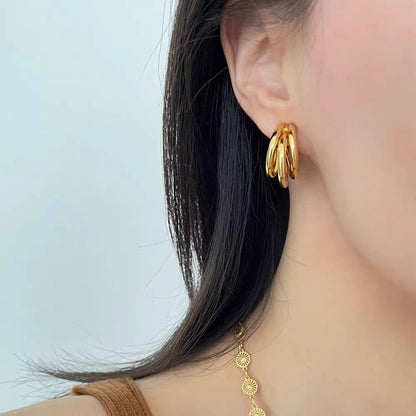 Bold Triple  Gold Earrings