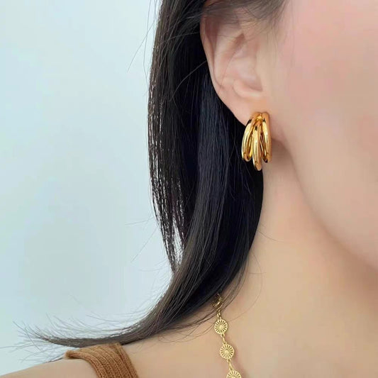 Bold Triple  Gold Earrings