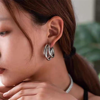 Bold Triple  Gold Earrings